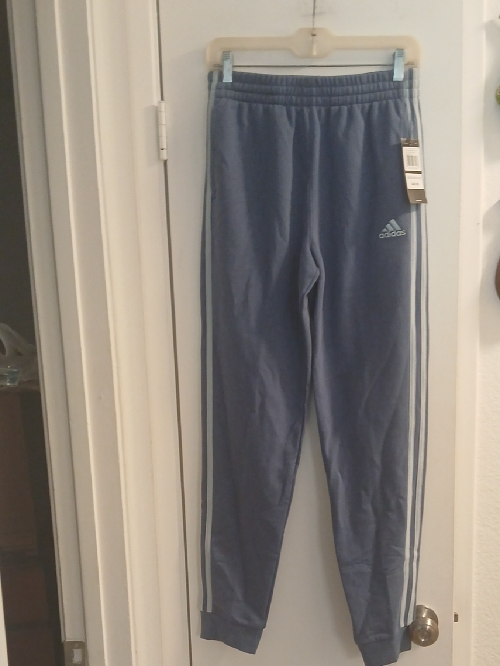 Adidas Kids Blue Track Pants with Side Stripes Large 14/16 Side Pockets